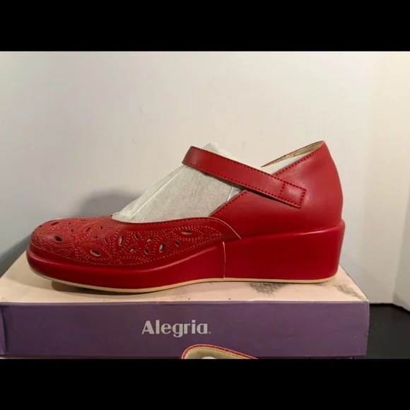 Alegria Hayes Ruby Breeze Mary Jane Wedge Heel Shoes Red Womans EU 38/US 8-8.5 - Picture 7 of 16